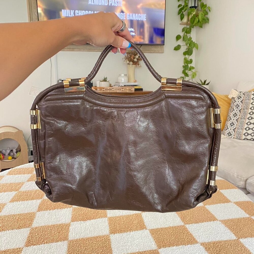 BAGS BY ZENITH HANDMADE LEATHER BAG PURSE BROWN GOLD VINTAGE